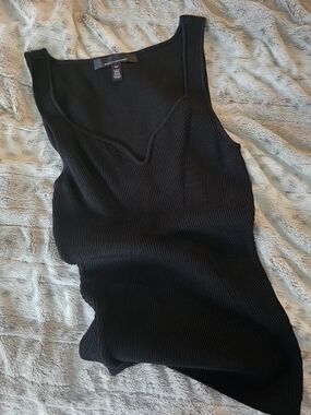 White House Black Market Black Ribbed V-Dip Tank Top